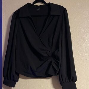 SHEIN Black Wrap Blouse with Knot Detail